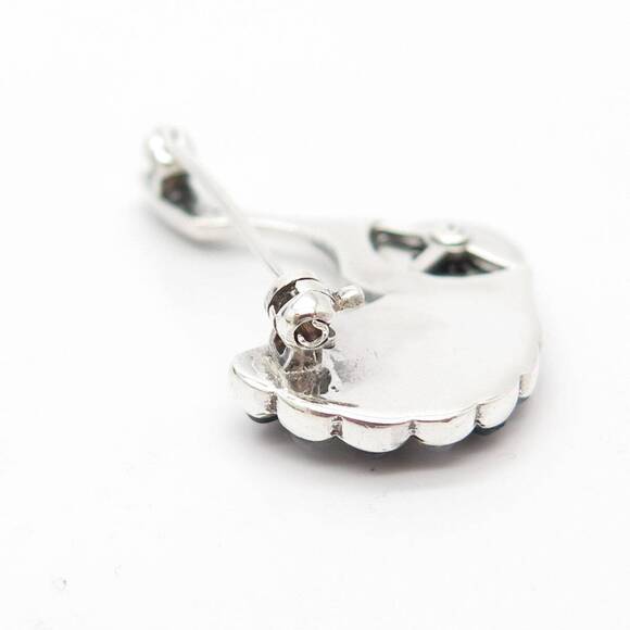 925 Sterling Silver Vintage MOP Black Onyx Marcasite Gem Pram Pin Brooch - Picture 5 of 6